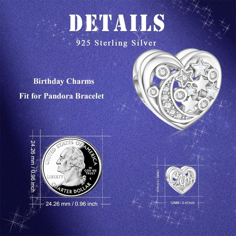 DALARAN Birthstone Charms for Charms Bracelet 925 Sterling Silver Heart Bead Happy Birthday Charms for Women - Image 2